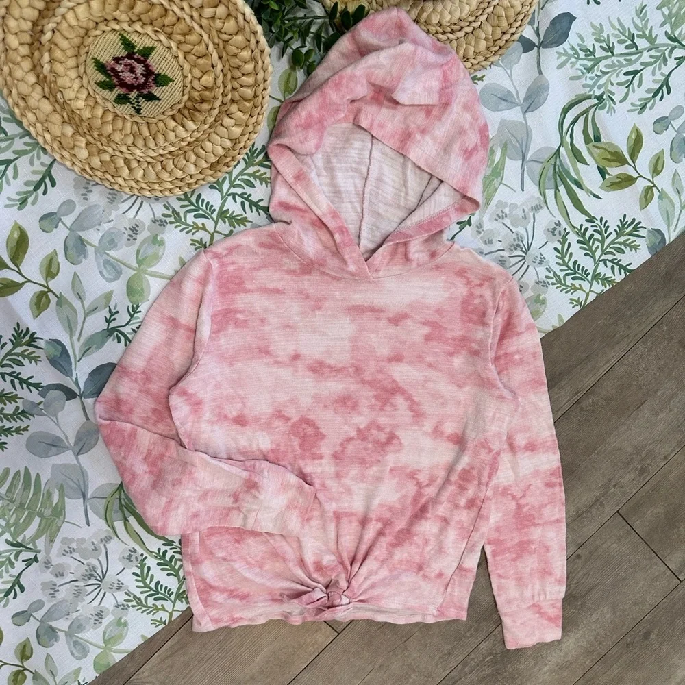 Old Navy Girls Tie Dye Plush Knit Tie Front pullover Hoodie Size Large